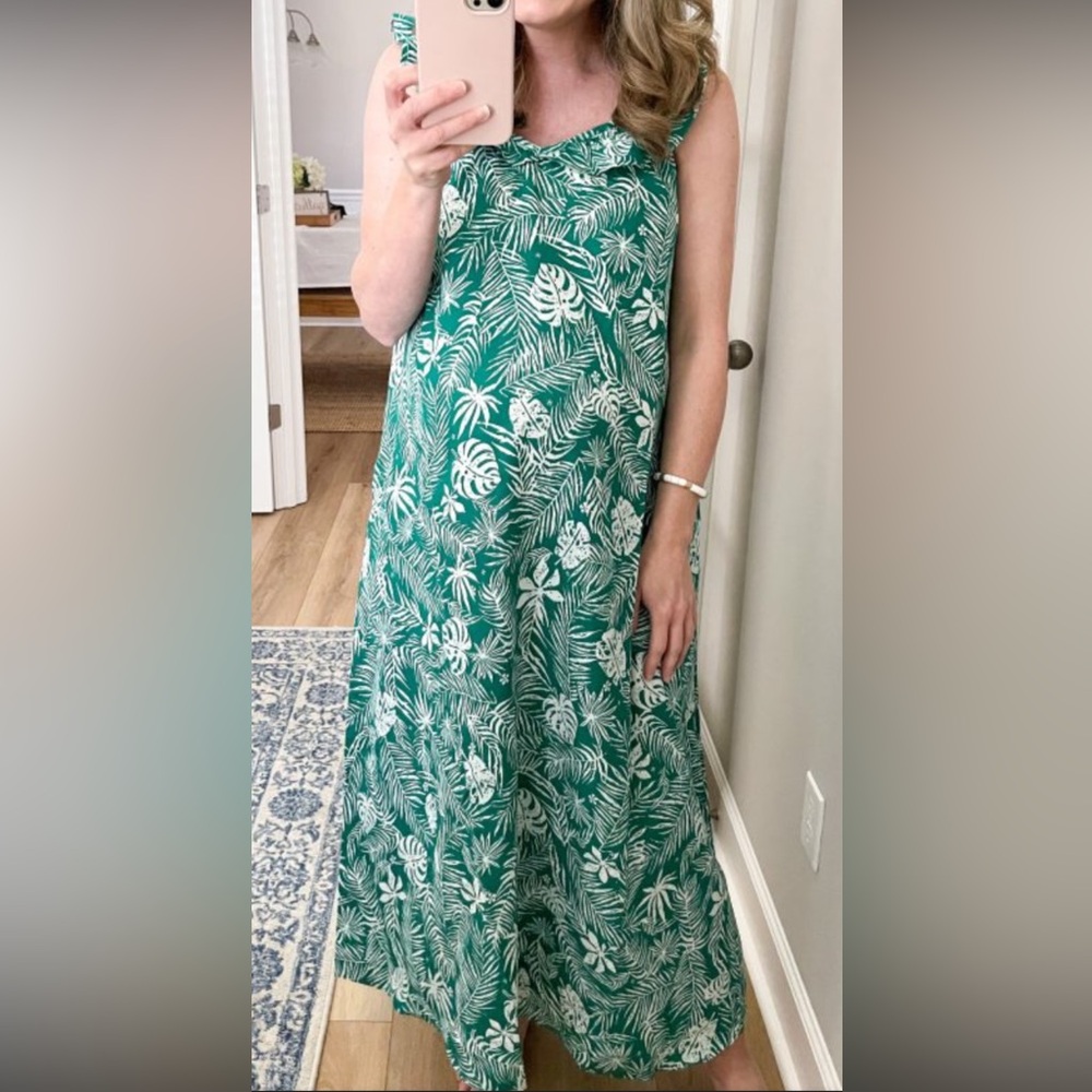 Graceatwood Tropical Green Leaf Print Maxi Dress